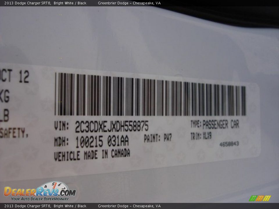 2013 Dodge Charger SRT8 Bright White / Black Photo #31