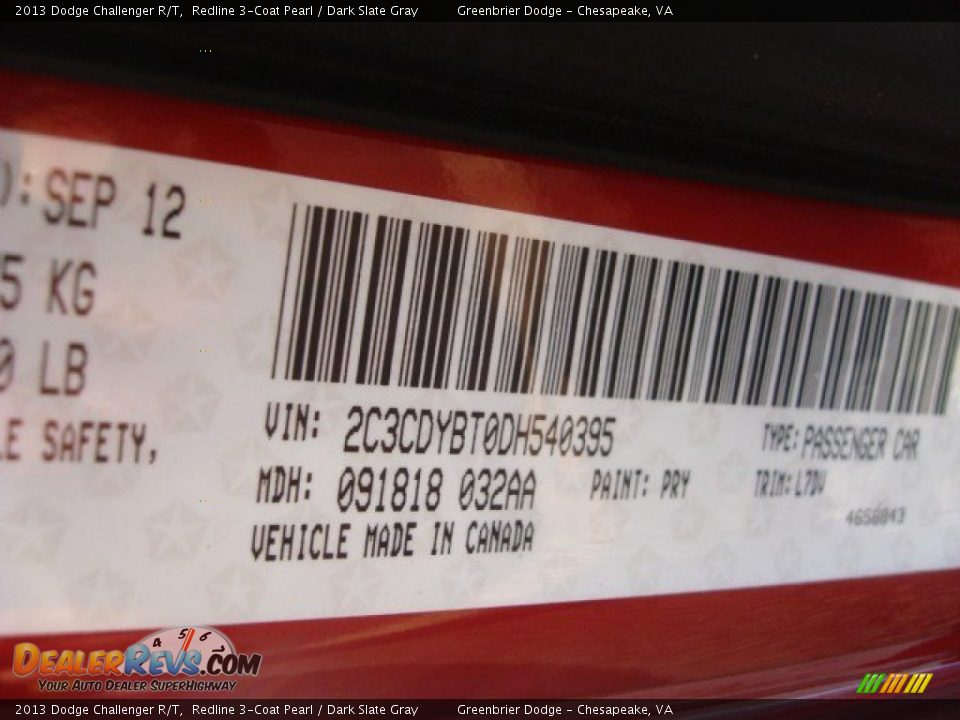2013 Dodge Challenger R/T Redline 3-Coat Pearl / Dark Slate Gray Photo #15