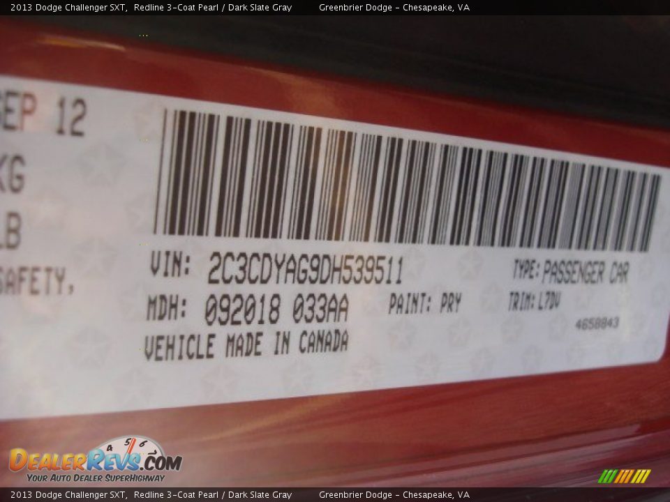 2013 Dodge Challenger SXT Redline 3-Coat Pearl / Dark Slate Gray Photo #12