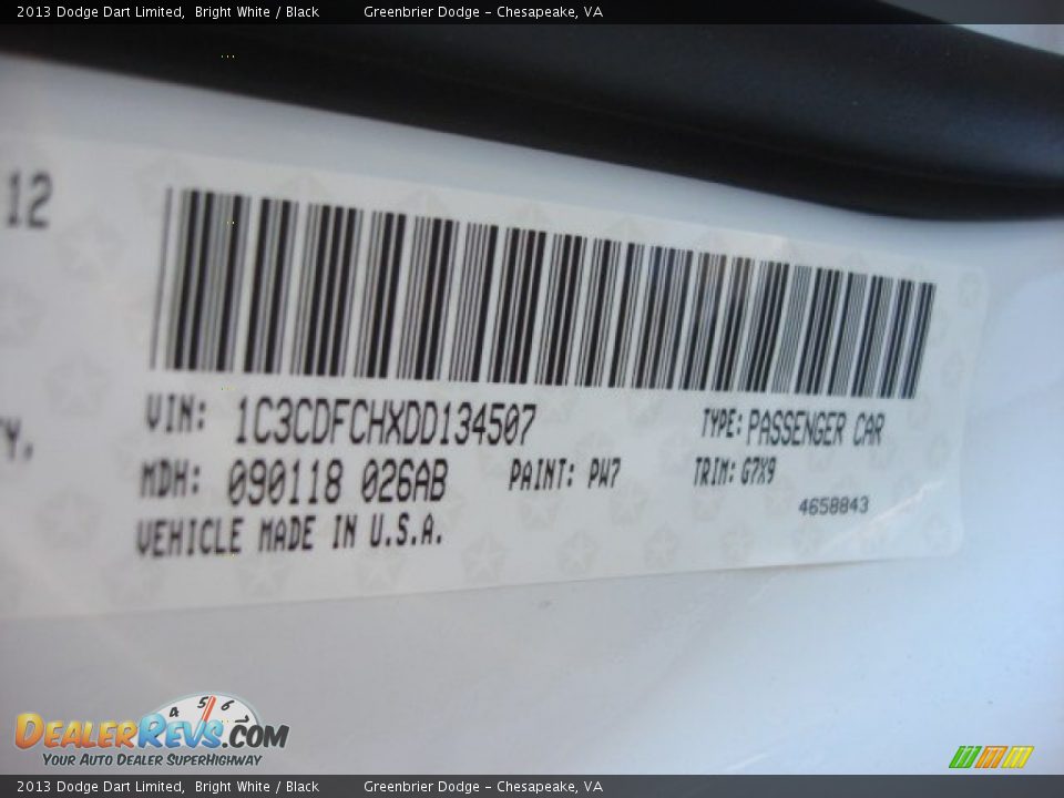 2013 Dodge Dart Limited Bright White / Black Photo #21