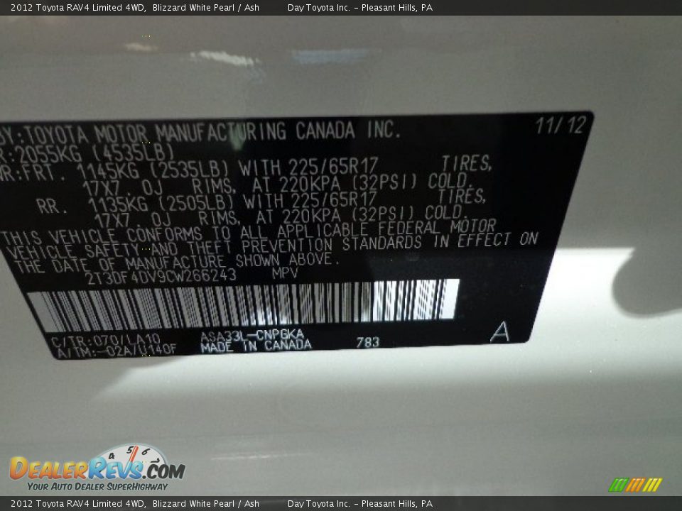 2012 Toyota RAV4 Limited 4WD Blizzard White Pearl / Ash Photo #19