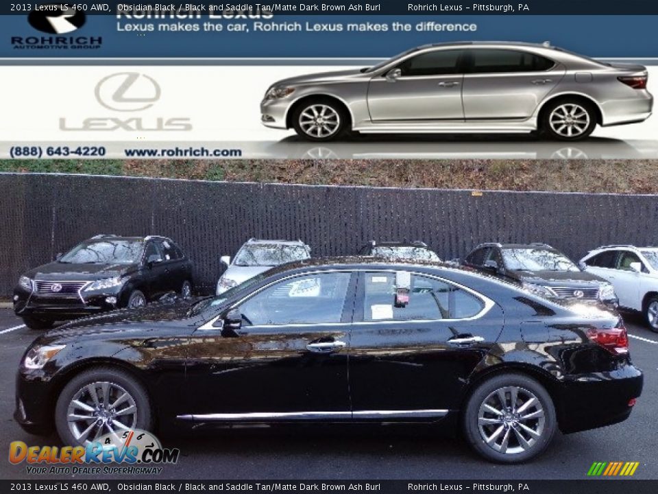 2013 Lexus LS 460 AWD Obsidian Black / Black and Saddle Tan/Matte Dark Brown Ash Burl Photo #1