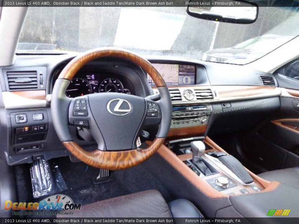 Black and Saddle Tan/Matte Dark Brown Ash Burl Interior - 2013 Lexus LS 460 AWD Photo #12