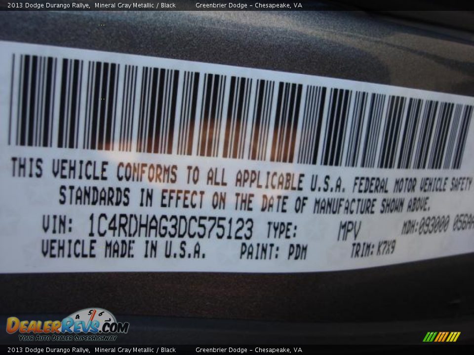 2013 Dodge Durango Rallye Mineral Gray Metallic / Black Photo #13