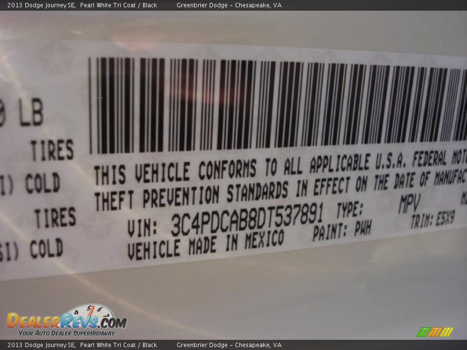 2013 Dodge Journey SE Pearl White Tri Coat / Black Photo #17