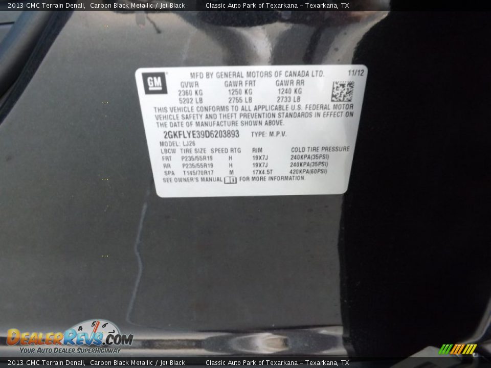 2013 GMC Terrain Denali Carbon Black Metallic / Jet Black Photo #24