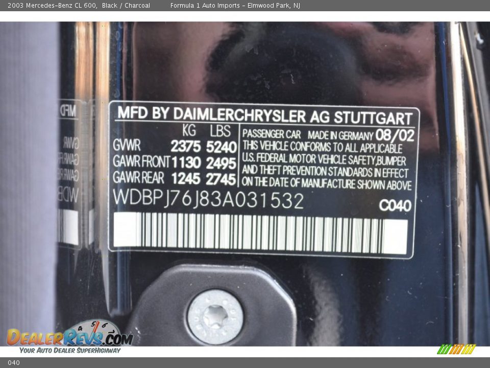 Mercedes-Benz Color Code 040 Black