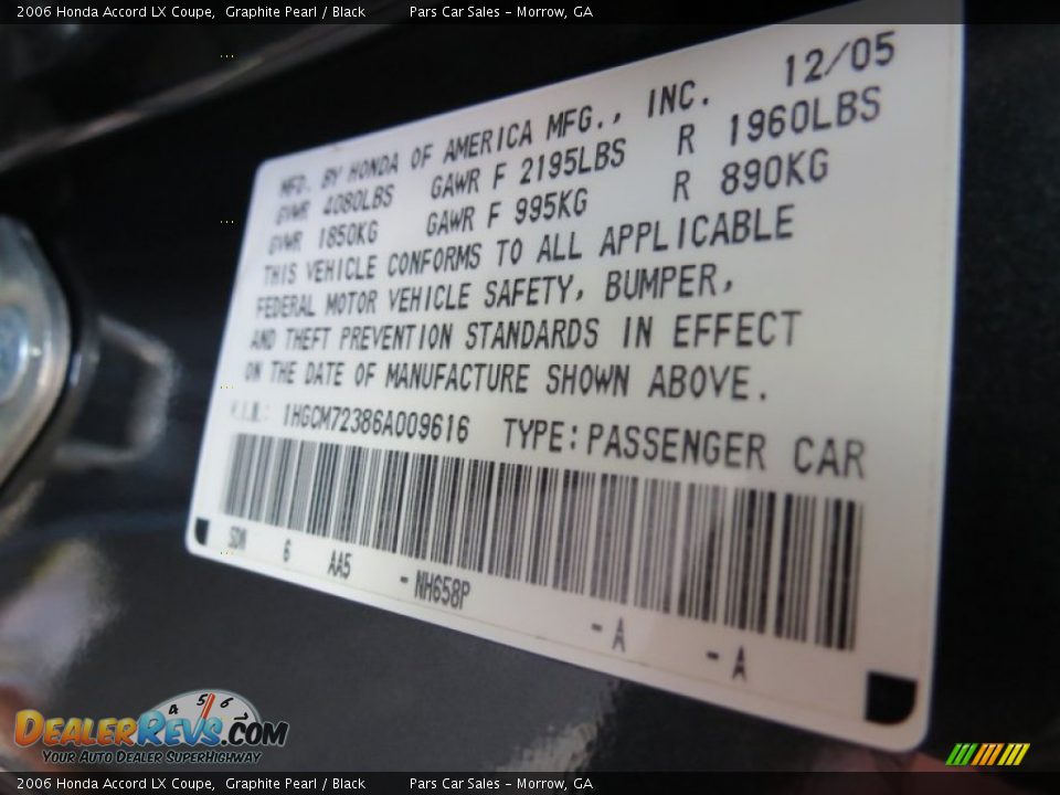 2006 Honda Accord LX Coupe Graphite Pearl / Black Photo #12