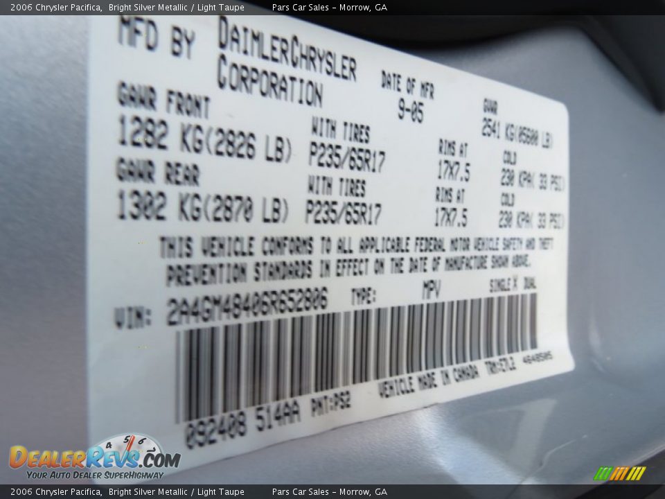 2006 Chrysler Pacifica Bright Silver Metallic / Light Taupe Photo #15
