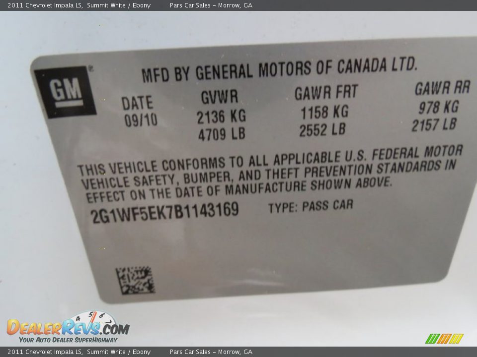 2011 Chevrolet Impala LS Summit White / Ebony Photo #14