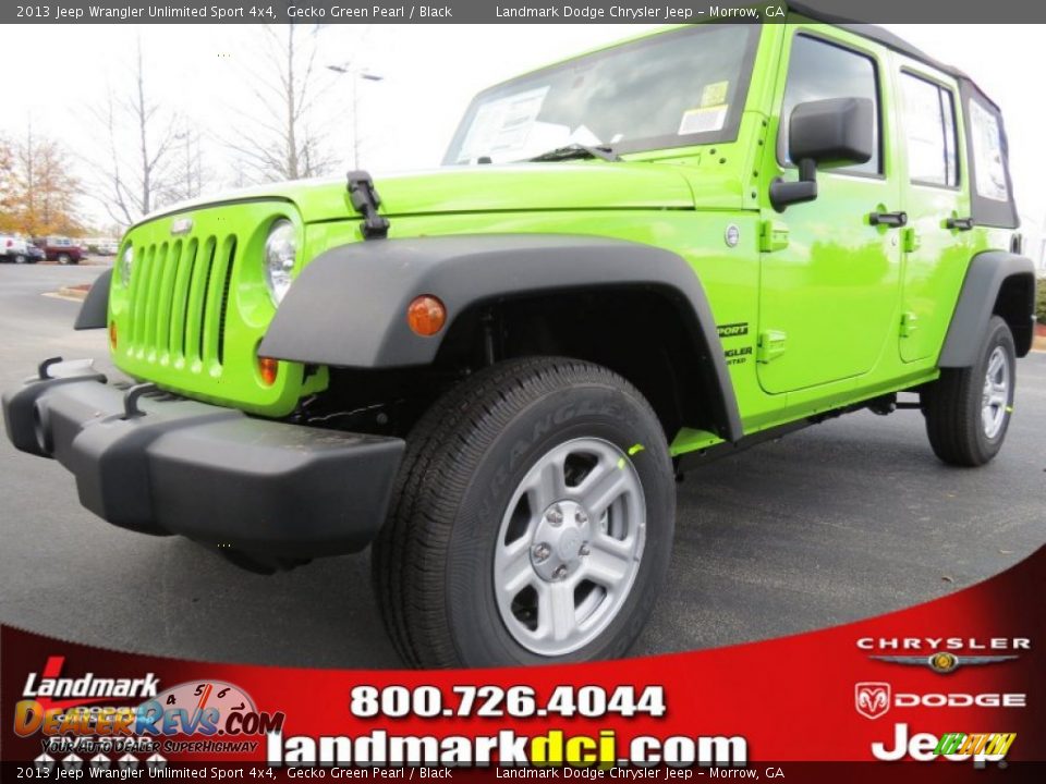 2013 Jeep Wrangler Unlimited Sport 4x4 Gecko Green Pearl / Black Photo #1
