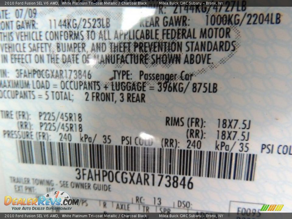 2010 Ford Fusion SEL V6 AWD White Platinum Tri-coat Metallic / Charcoal Black Photo #12