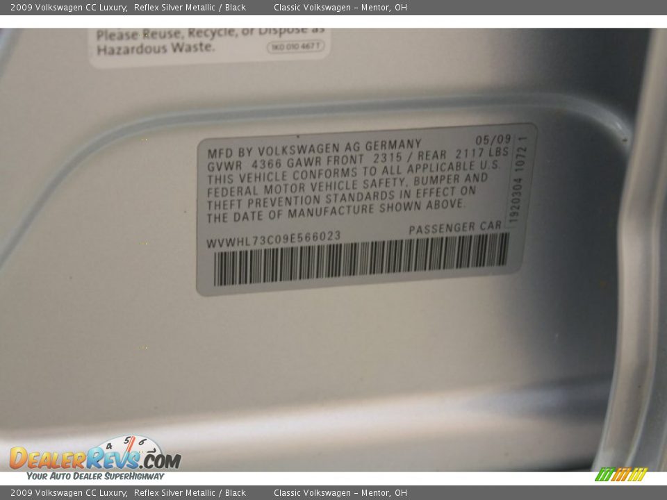 2009 Volkswagen CC Luxury Reflex Silver Metallic / Black Photo #23