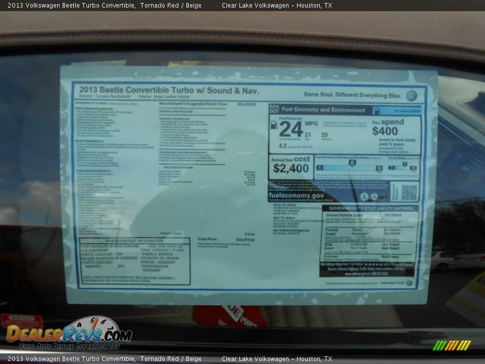 2013 Volkswagen Beetle Turbo Convertible Window Sticker Photo #22