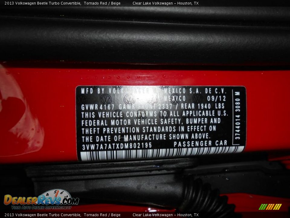 2013 Volkswagen Beetle Turbo Convertible Tornado Red / Beige Photo #23