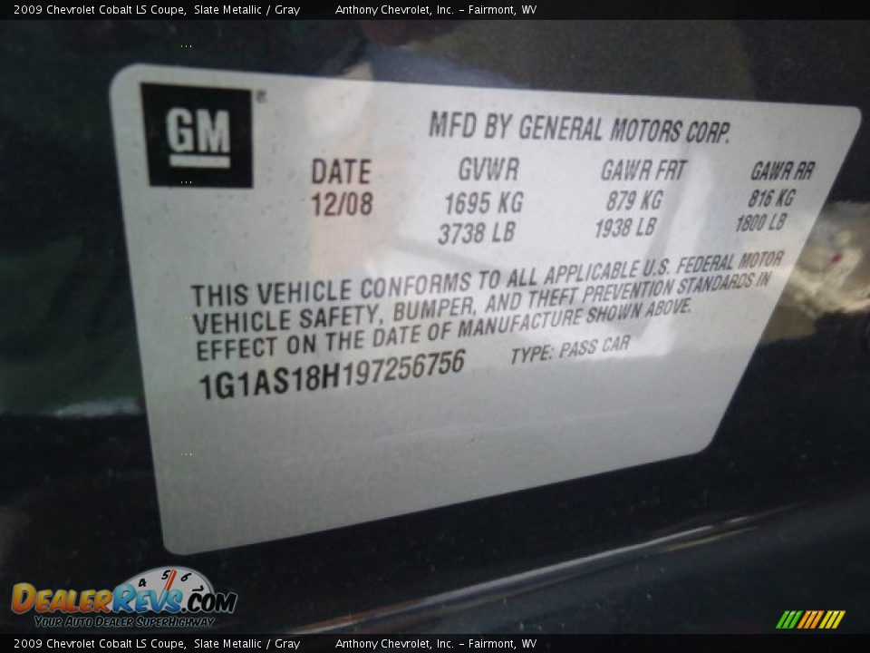 2009 Chevrolet Cobalt LS Coupe Slate Metallic / Gray Photo #17