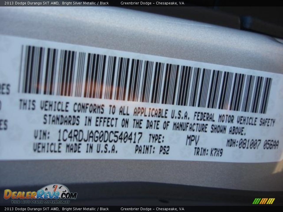 2013 Dodge Durango SXT AWD Bright Silver Metallic / Black Photo #13