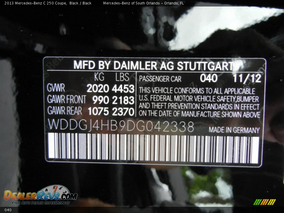 Mercedes-Benz Color Code 040 Black