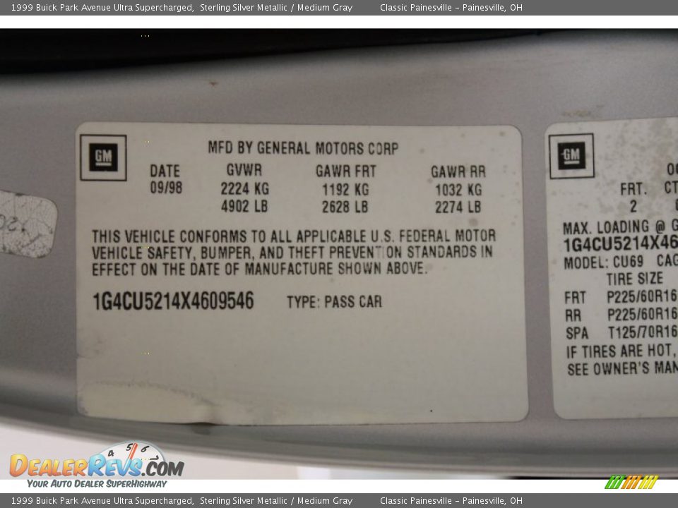 1999 Buick Park Avenue Ultra Supercharged Sterling Silver Metallic / Medium Gray Photo #30