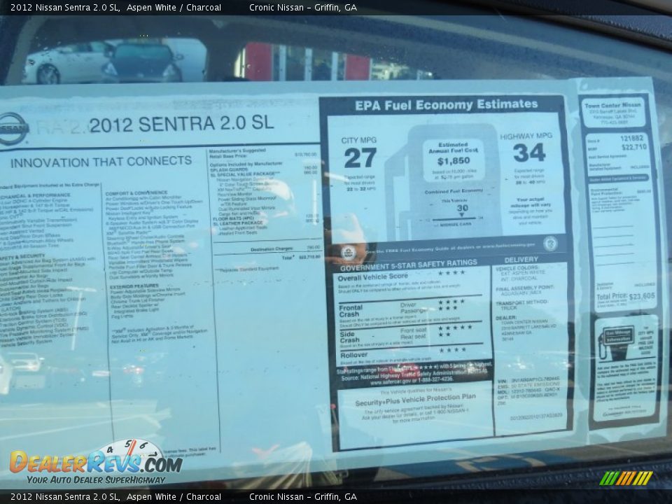 2012 Nissan Sentra 2.0 SL Aspen White / Charcoal Photo #13