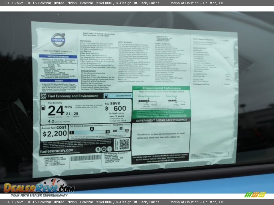 2013 Volvo C30 T5 Polestar Limited Edition Window Sticker Photo #32