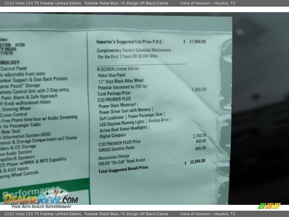 2013 Volvo C30 T5 Polestar Limited Edition Window Sticker Photo #33