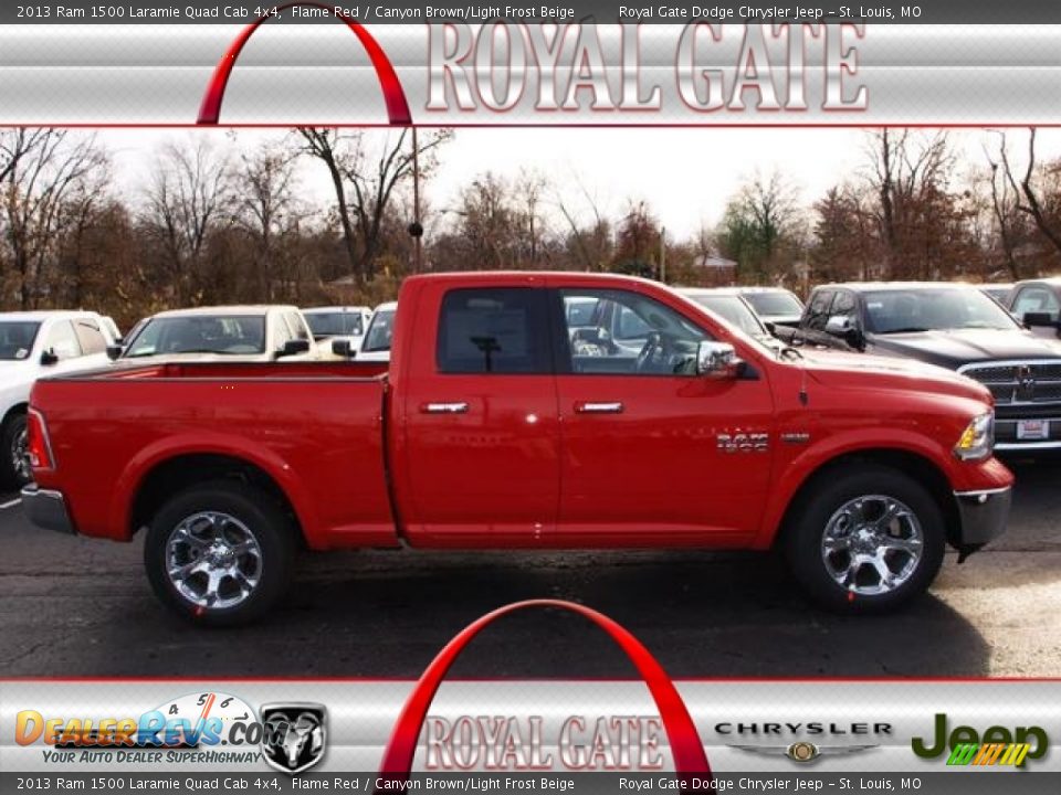 2013 Ram 1500 Laramie Quad Cab 4x4 Flame Red / Canyon Brown/Light Frost Beige Photo #1