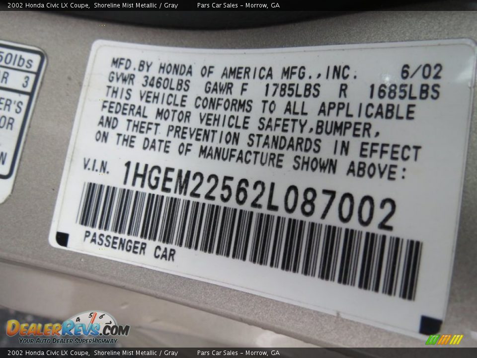 2002 Honda Civic LX Coupe Shoreline Mist Metallic / Gray Photo #11