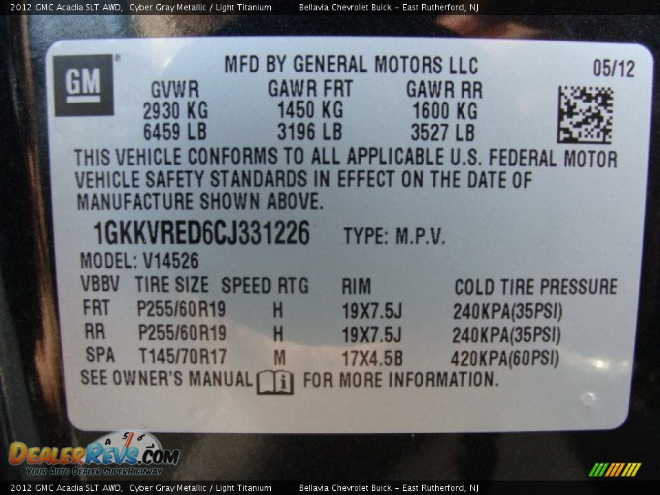 2012 GMC Acadia SLT AWD Cyber Gray Metallic / Light Titanium Photo #15