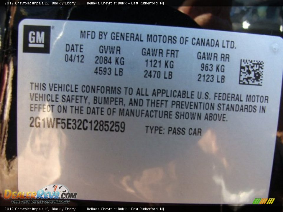 2012 Chevrolet Impala LS Black / Ebony Photo #15