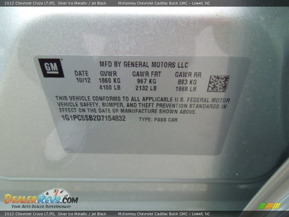 2013 Chevrolet Cruze LT/RS Silver Ice Metallic / Jet Black Photo #7
