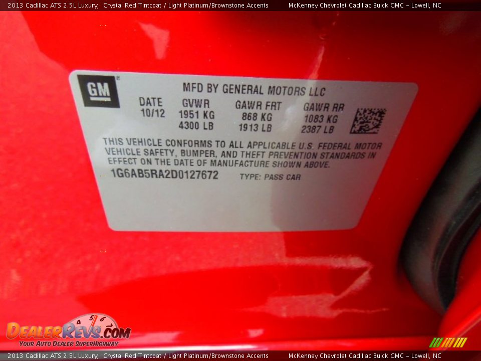 2013 Cadillac ATS 2.5L Luxury Crystal Red Tintcoat / Light Platinum/Brownstone Accents Photo #7