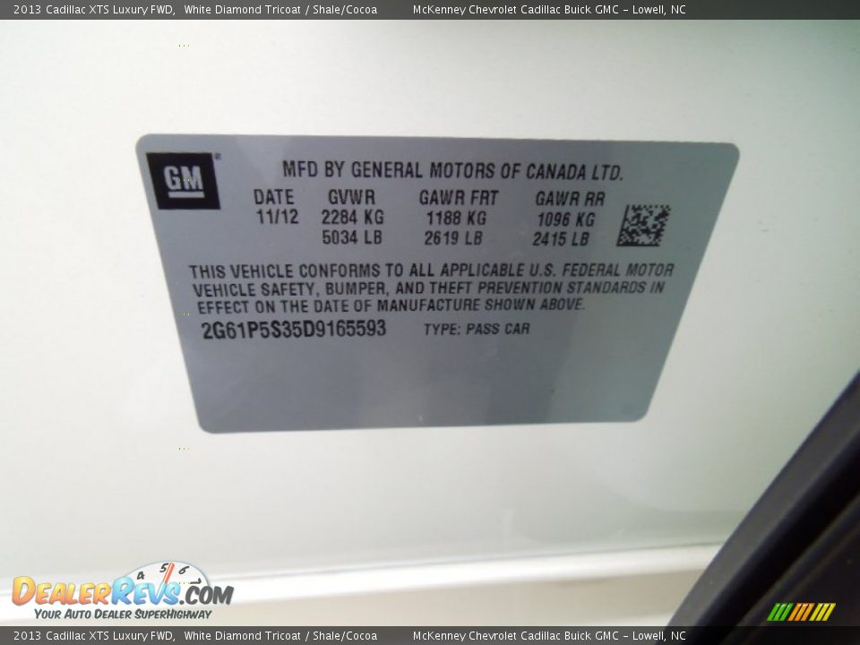 2013 Cadillac XTS Luxury FWD White Diamond Tricoat / Shale/Cocoa Photo #7