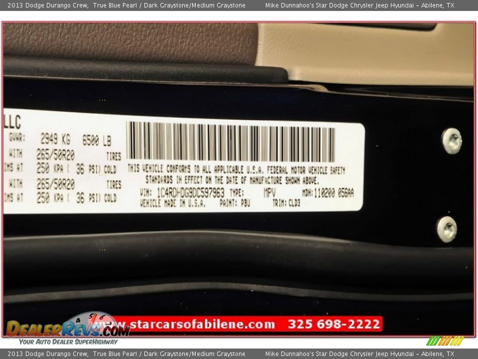 2013 Dodge Durango Crew True Blue Pearl / Dark Graystone/Medium Graystone Photo #10