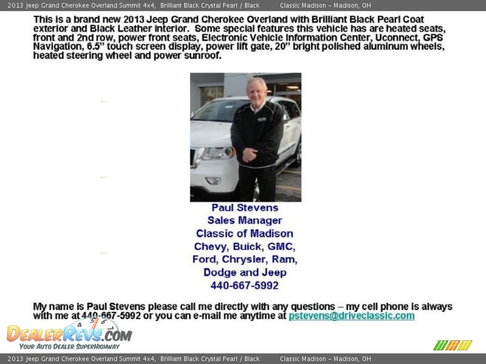 2013 Jeep Grand Cherokee Overland Summit 4x4 Brilliant Black Crystal Pearl / Black Photo #30