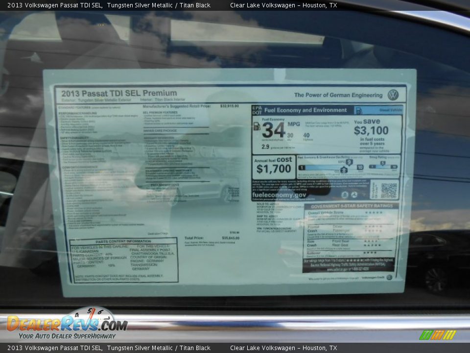 2013 Volkswagen Passat TDI SEL Tungsten Silver Metallic / Titan Black Photo #23