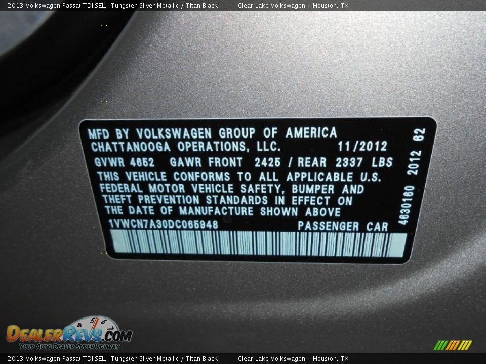 2013 Volkswagen Passat TDI SEL Tungsten Silver Metallic / Titan Black Photo #24
