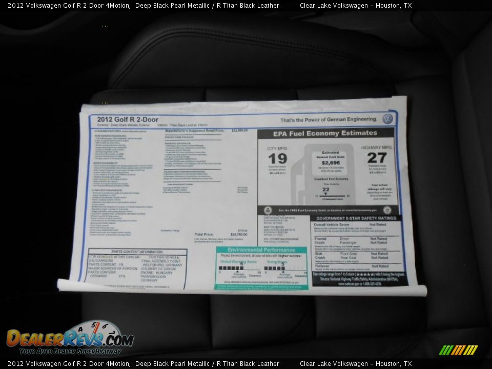 2012 Volkswagen Golf R 2 Door 4Motion Window Sticker Photo #20