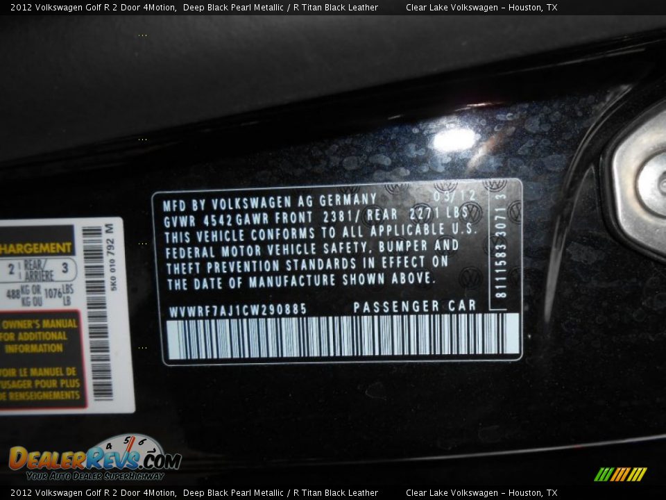 2012 Volkswagen Golf R 2 Door 4Motion Deep Black Pearl Metallic / R Titan Black Leather Photo #21