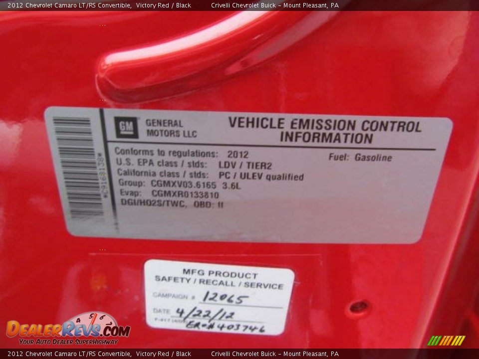 2012 Chevrolet Camaro LT/RS Convertible Victory Red / Black Photo #23