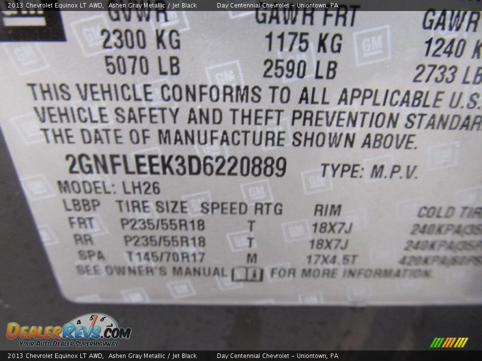 2013 Chevrolet Equinox LT AWD Ashen Gray Metallic / Jet Black Photo #19