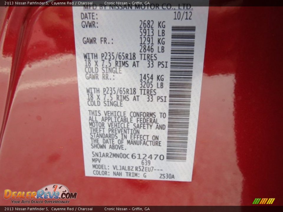 2013 Nissan Pathfinder S Cayenne Red / Charcoal Photo #18