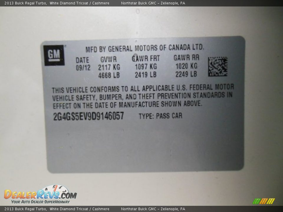 2013 Buick Regal Turbo White Diamond Tricoat / Cashmere Photo #20