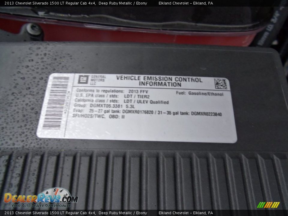 Info Tag of 2013 Chevrolet Silverado 1500 LT Regular Cab 4x4 Photo #14