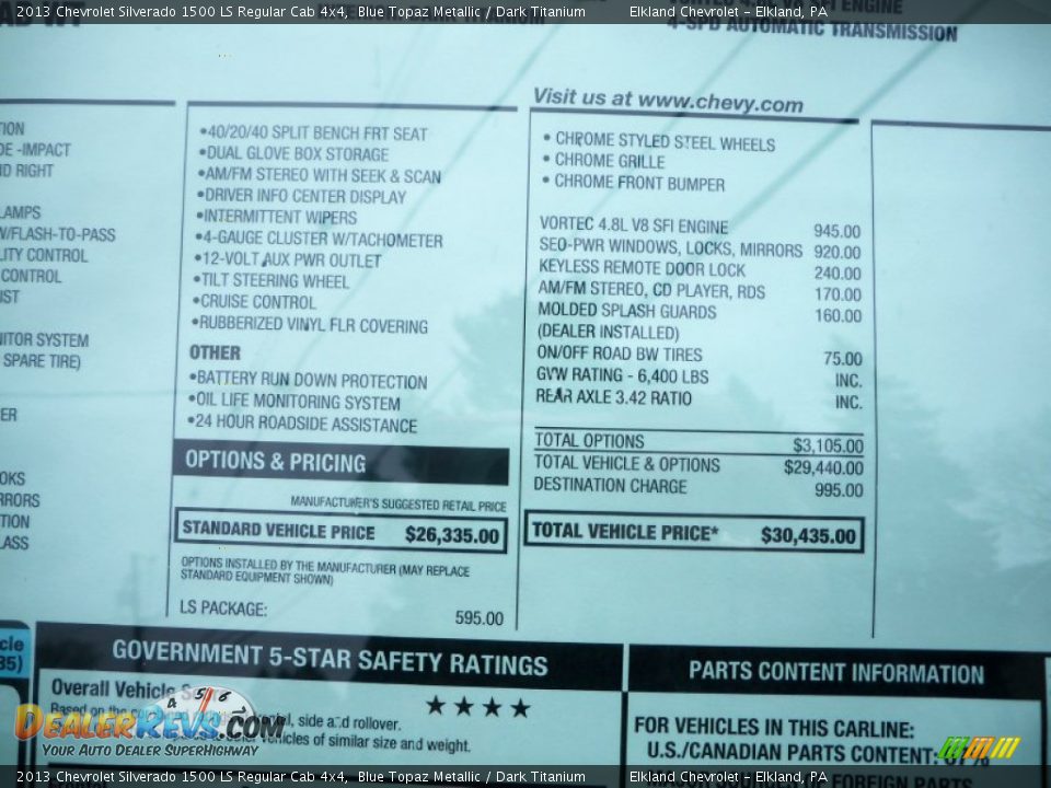 2013 Chevrolet Silverado 1500 LS Regular Cab 4x4 Window Sticker Photo #31