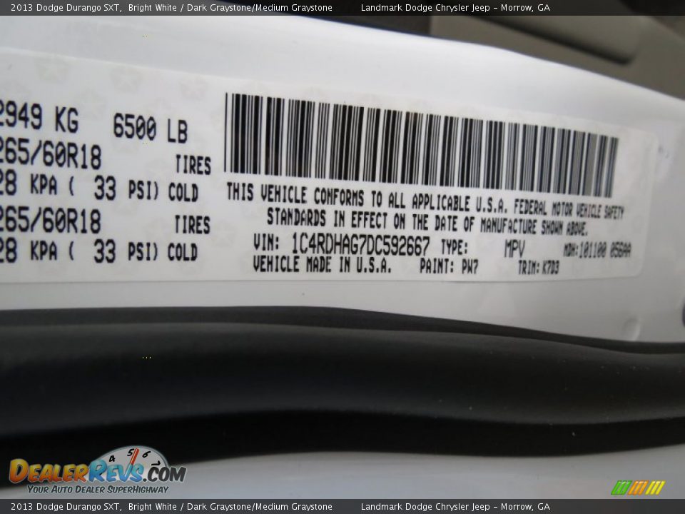 2013 Dodge Durango SXT Bright White / Dark Graystone/Medium Graystone Photo #12