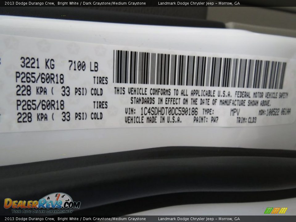 2013 Dodge Durango Crew Bright White / Dark Graystone/Medium Graystone Photo #11