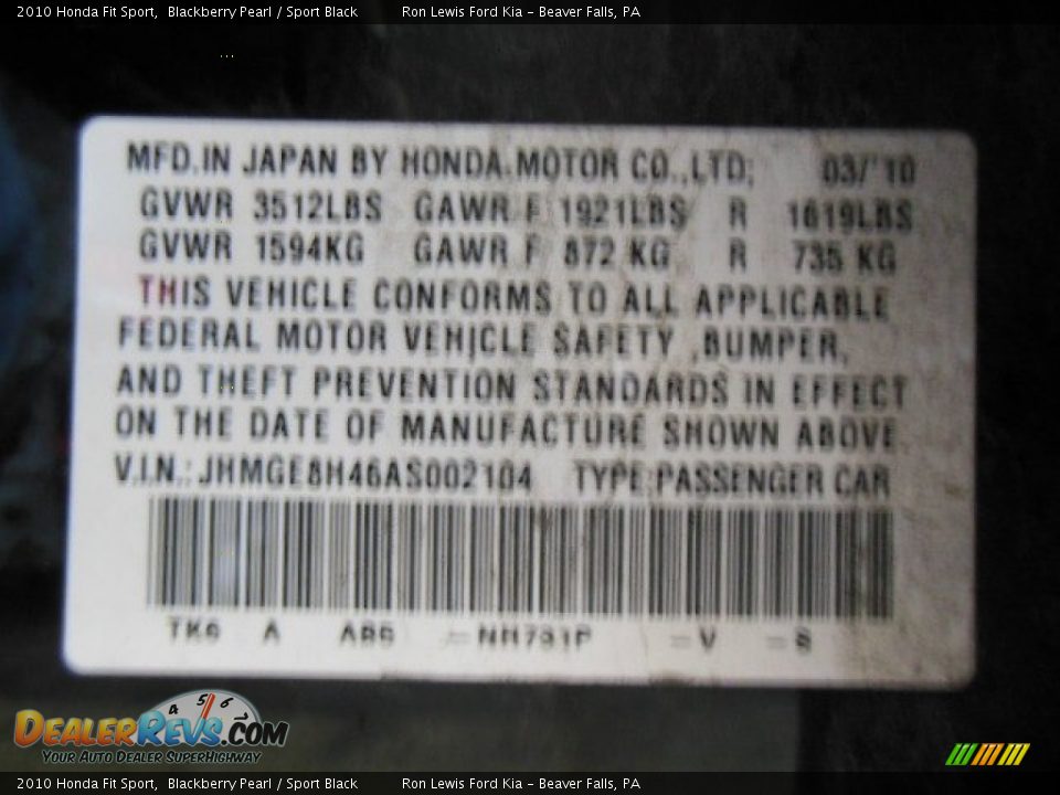 2010 Honda Fit Sport Blackberry Pearl / Sport Black Photo #20