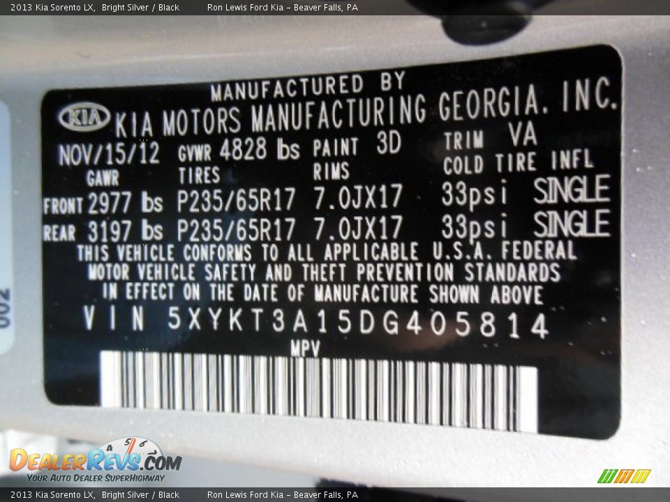 2013 Kia Sorento LX Bright Silver / Black Photo #20