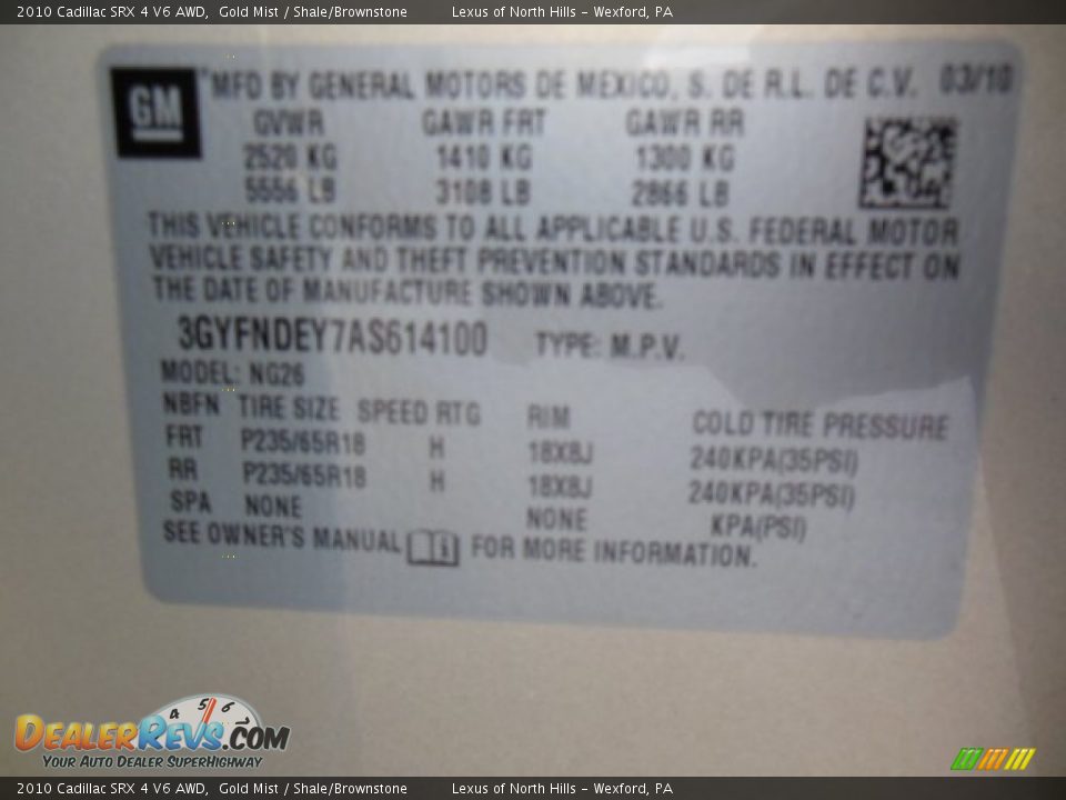 2010 Cadillac SRX 4 V6 AWD Gold Mist / Shale/Brownstone Photo #20